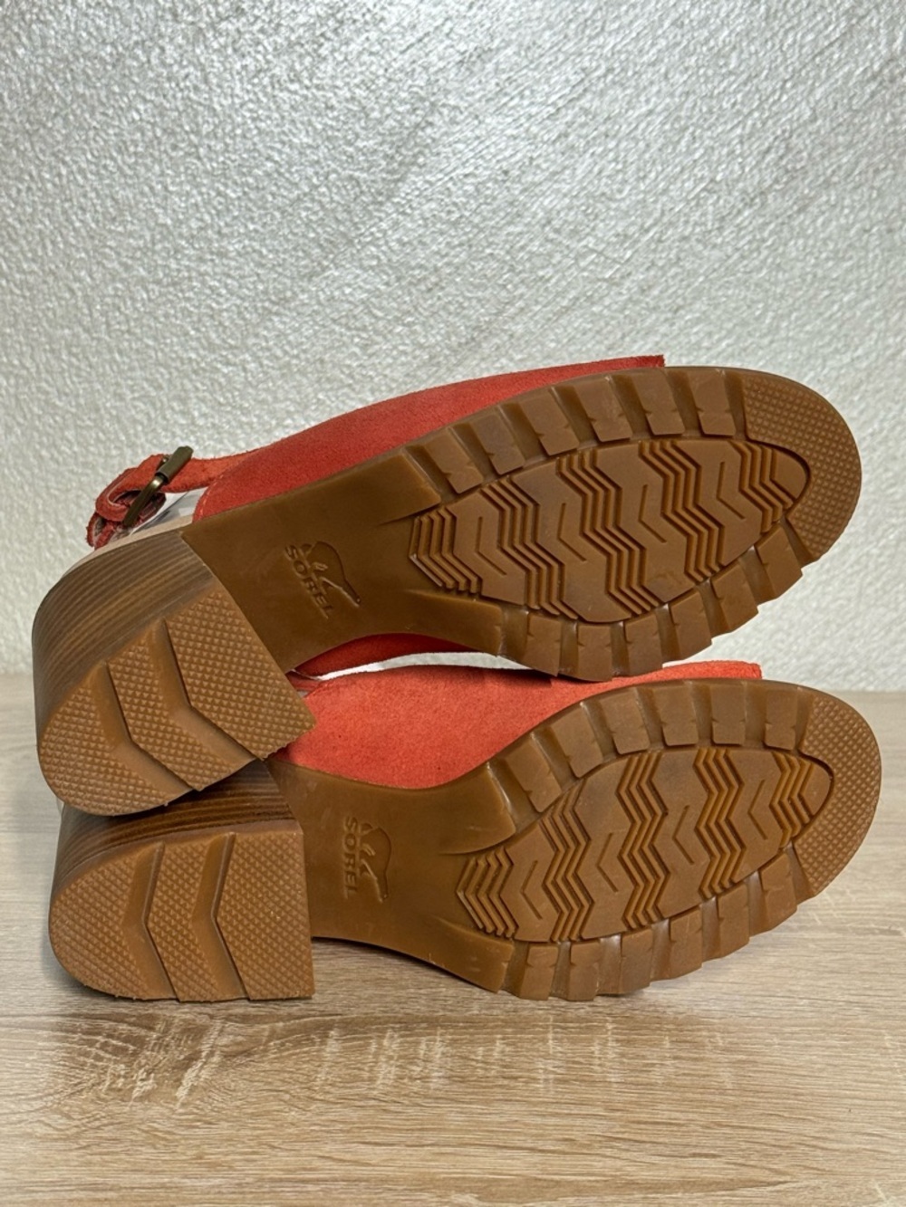 Sorel Nadia Size 7.5 Orange Suede Slingback Block Heel Chunky Sandals - Picture 9 of 12